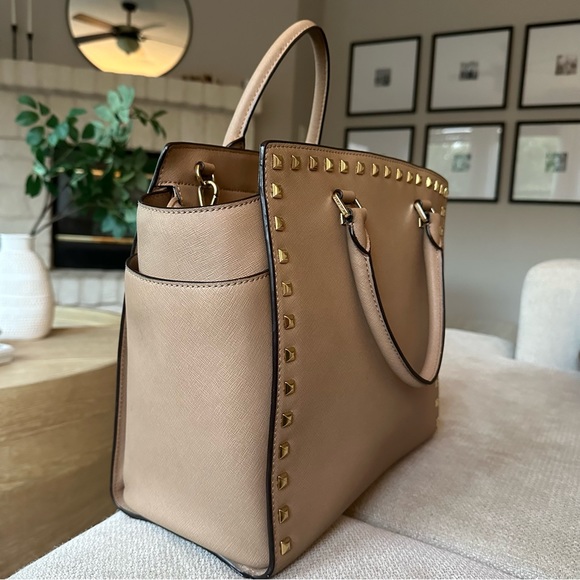 Michael Kors Taupe Studded Large Tote - Picture 2 of 5